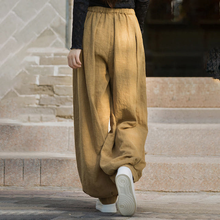 Buddha Stonesカジュアル 無地 ルーズウエスト タイロープ レディース ラミーコットン パンツ ポケット付き - image 12