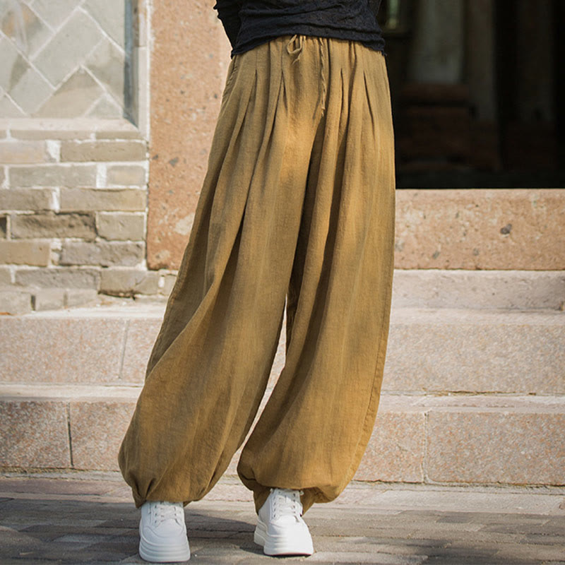 Buddha Stonesカジュアル 無地 ルーズウエスト タイロープ レディース ラミーコットン パンツ ポケット付き - image 15