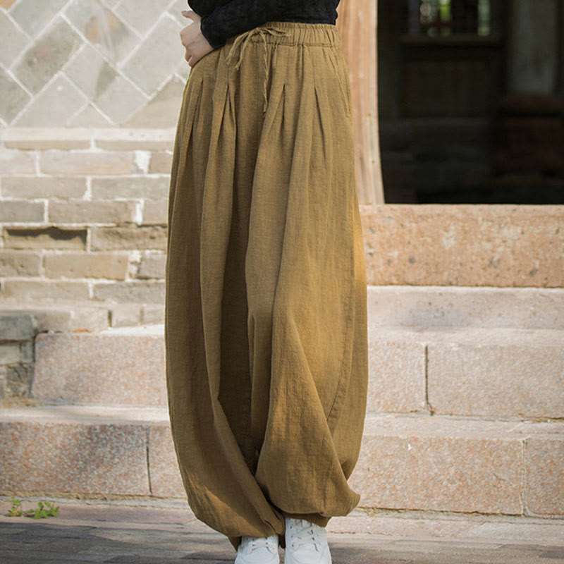 Buddha Stonesカジュアル 無地 ルーズウエスト タイロープ レディース ラミーコットン パンツ ポケット付き - image 11