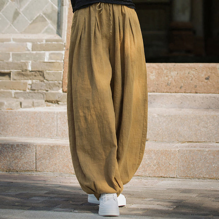 Buddha Stonesカジュアル 無地 ルーズウエスト タイロープ レディース ラミーコットン パンツ ポケット付き - image 17