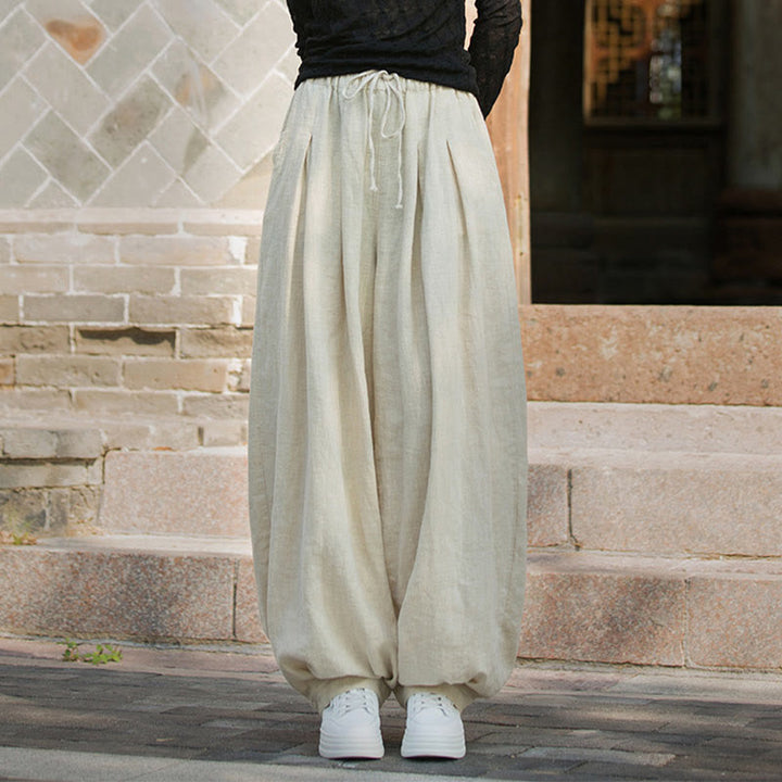 Buddha Stonesカジュアル 無地 ルーズウエスト タイロープ レディース ラミーコットン パンツ ポケット付き - image 24