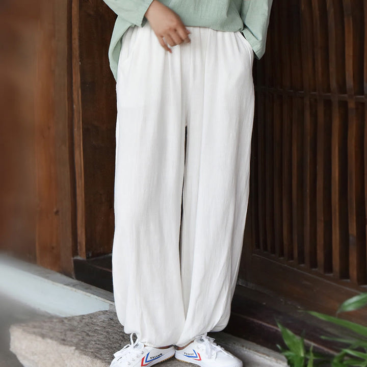 Buddha Stonesカジュアル 無地 ゆったり レディース リネン パンツ ポケット付き - image 9