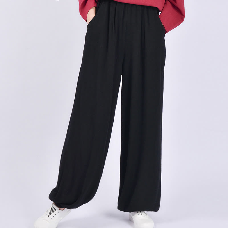 Buddha Stonesカジュアル 無地 ゆったり レディース リネン パンツ ポケット付き - 黒 - US6、 UK/AU10、 EU38 (L) - image 12