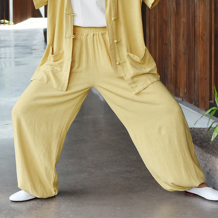 Buddha Stonesカジュアル 無地 ゆったり レディース リネン パンツ ポケット付き