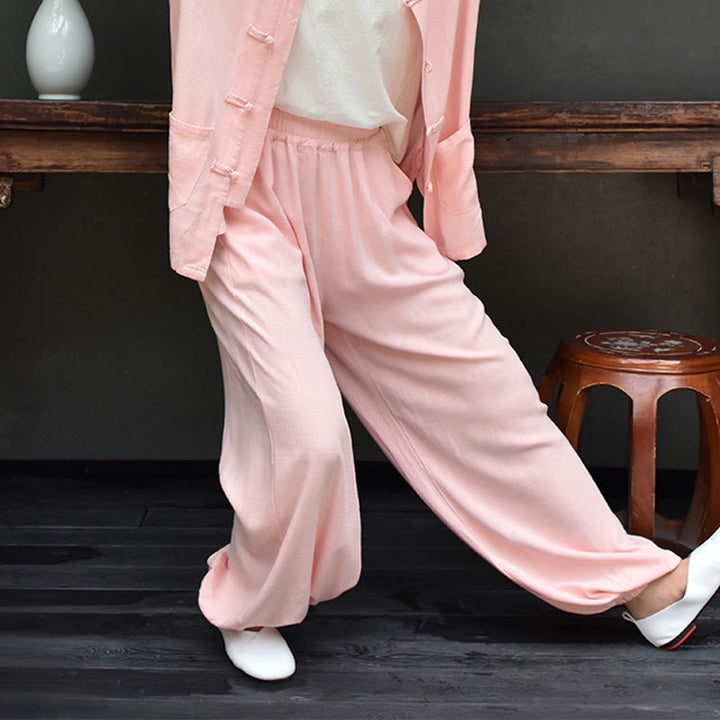 Buddha Stonesカジュアル 無地 ゆったり レディース リネン パンツ ポケット付き - image 30