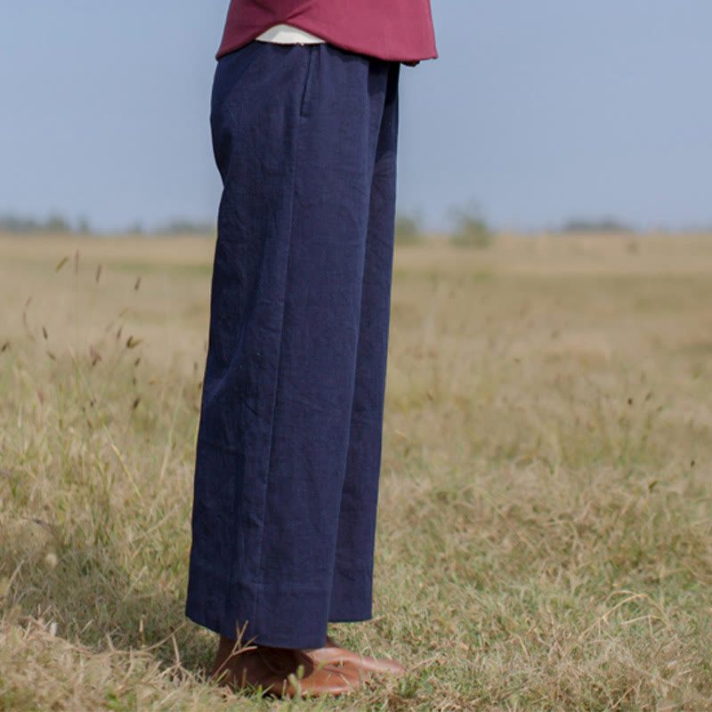 Buddha Stonesカジュアル 無地 ゆったり レディース ラミー ワイドレッグ パンツ ポケット付き - image 2