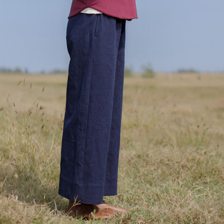 Buddha Stonesカジュアル 無地 ゆったり レディース ラミー ワイドレッグ パンツ ポケット付き - image 2