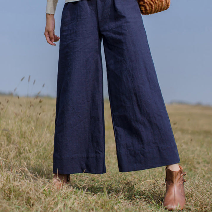 Buddha Stonesカジュアル 無地 ゆったり レディース ラミー ワイドレッグ パンツ ポケット付き - image 3