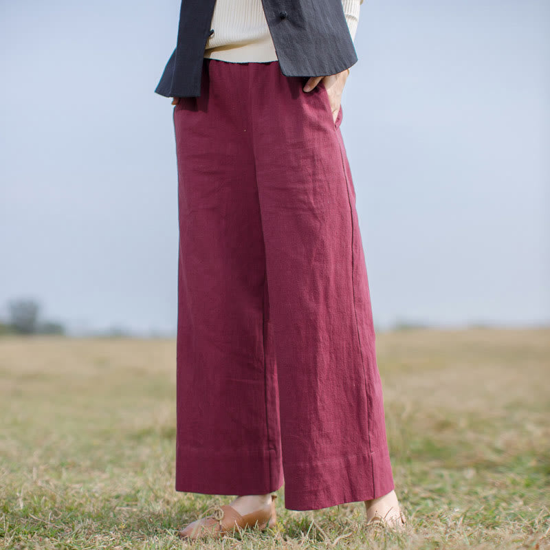 Buddha Stonesカジュアル 無地 ゆったり レディース ラミー ワイドレッグ パンツ ポケット付き - image 9