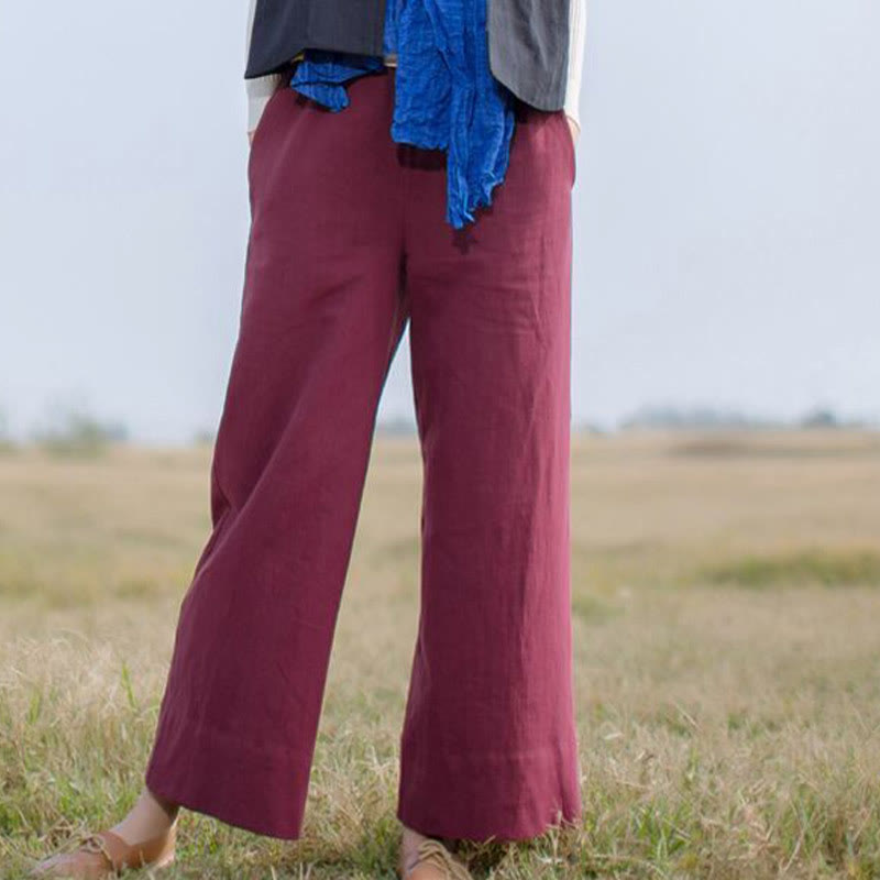 Buddha Stonesカジュアル 無地 ゆったり レディース ラミー ワイドレッグ パンツ ポケット付き - image 10