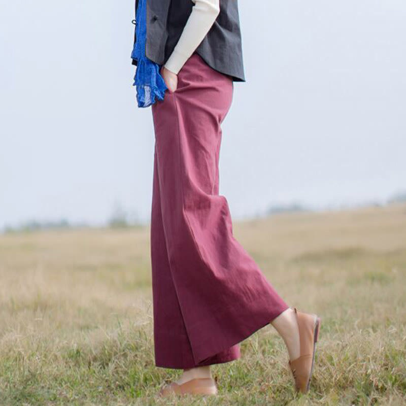 Buddha Stonesカジュアル 無地 ゆったり レディース ラミー ワイドレッグ パンツ ポケット付き - image 13