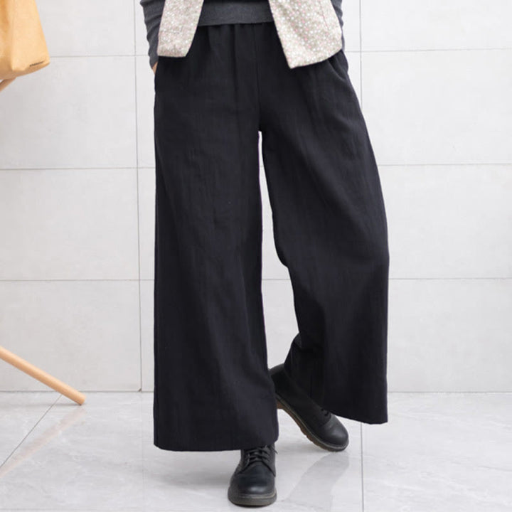 Buddha Stonesカジュアル 無地 ゆったり レディース ラミー ワイドレッグ パンツ ポケット付き