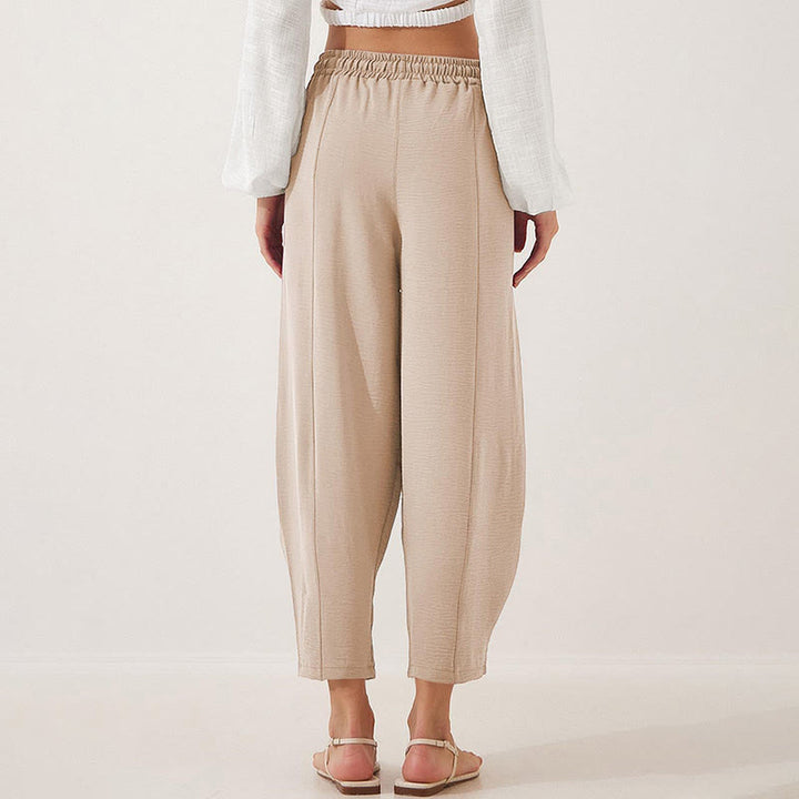 Buddha Stonesカジュアル 無地 ルーズ ドローストリング レディース ポリエステル 7/8丈 パンツ ポケット付き - image 1