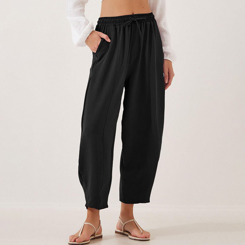 Buddha Stonesカジュアル 無地 ルーズ ドローストリング レディース ポリエステル 7/8丈 パンツ ポケット付き - image 10