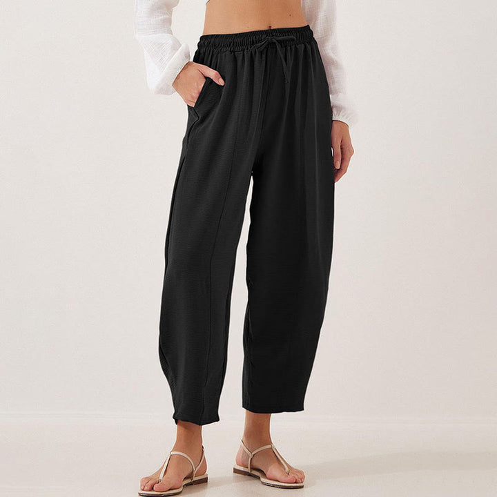 Buddha Stonesカジュアル 無地 ルーズ ドローストリング レディース ポリエステル 7/8丈 パンツ ポケット付き - image 10