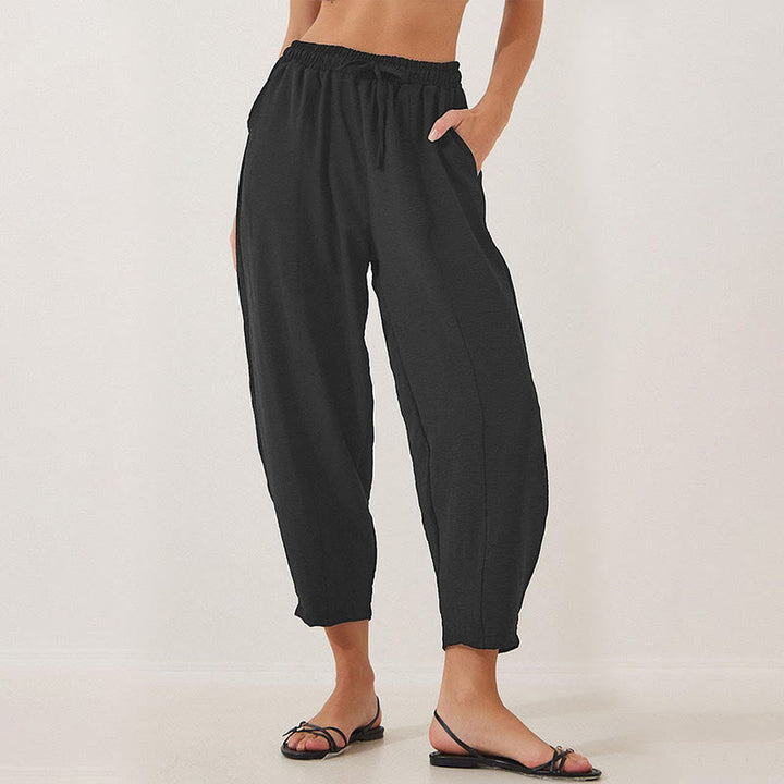 Buddha Stonesカジュアル 無地 ルーズ ドローストリング レディース ポリエステル 7/8丈 パンツ ポケット付き - image 11