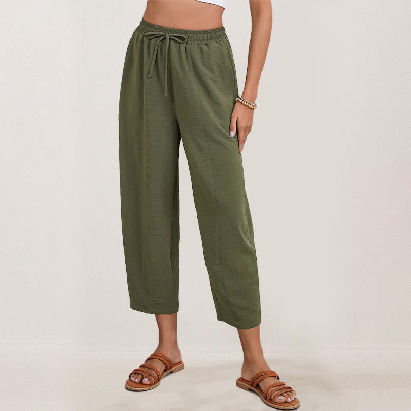 Buddha Stonesカジュアル 無地 ルーズ ドローストリング レディース ポリエステル 7/8丈 パンツ ポケット付き - image 19
