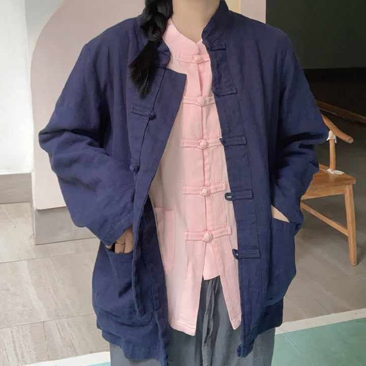 Buddha Stones無地 カエルボタン 長袖 コットンリネン レディース シャツ ポケット付き - image 19