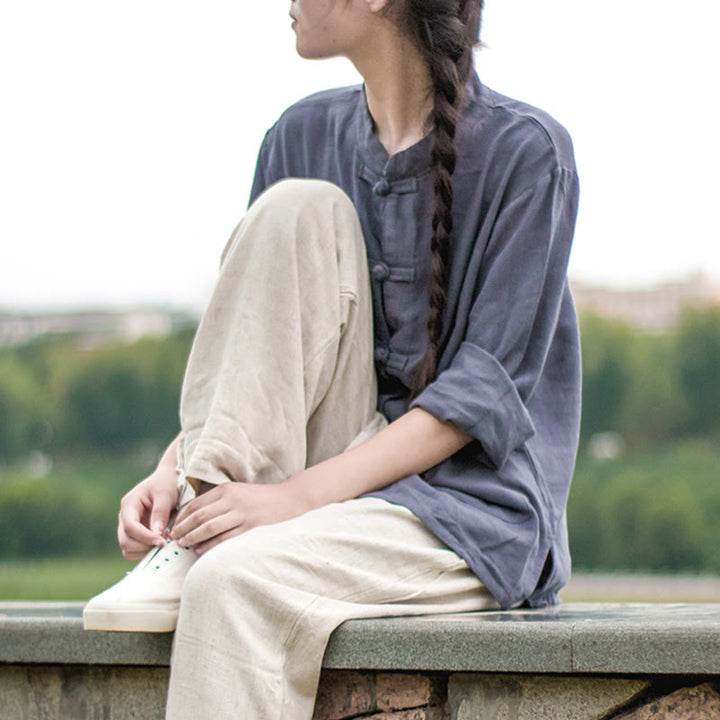 Buddha Stones無地 カエルボタン 長袖 コットンリネン レディース シャツ ポケット付き - image 26