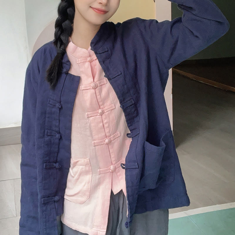 Buddha Stones無地 カエルボタン 長袖 コットンリネン レディース シャツ ポケット付き - image 17