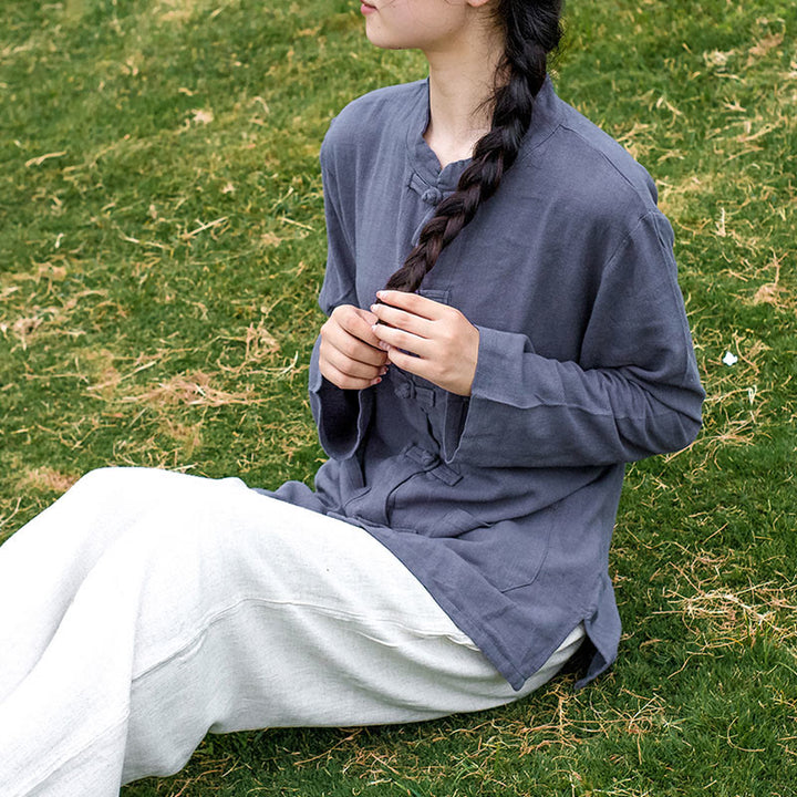 Buddha Stones無地 カエルボタン 長袖 コットンリネン レディース シャツ ポケット付き - image 26
