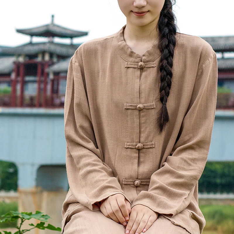Buddha Stones無地 カエルボタン 長袖 コットンリネン レディース シャツ ポケット付き - image 22