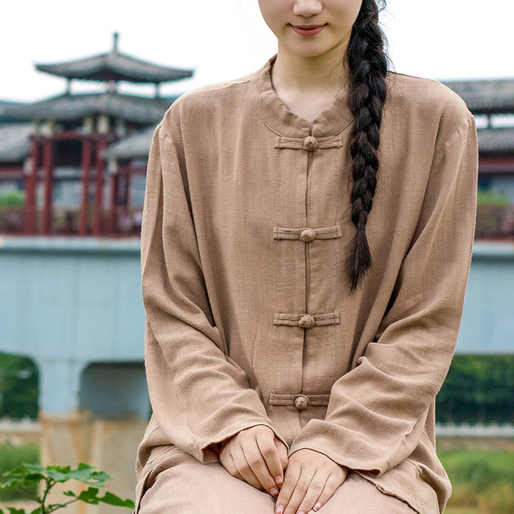 Buddha Stones無地 カエルボタン 長袖 コットンリネン レディース シャツ ポケット付き - image 22