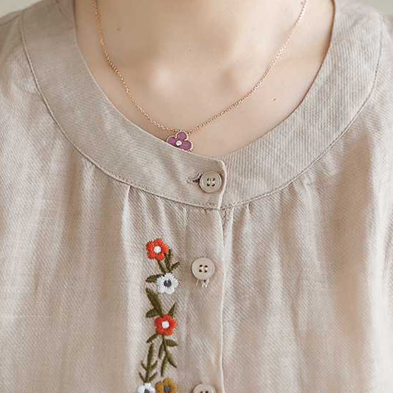 Buddha Stones2点セット コットン刺繍 花柄 シャツ トップパンツ 瞑想 禅 太極拳 ウェア レディース セット