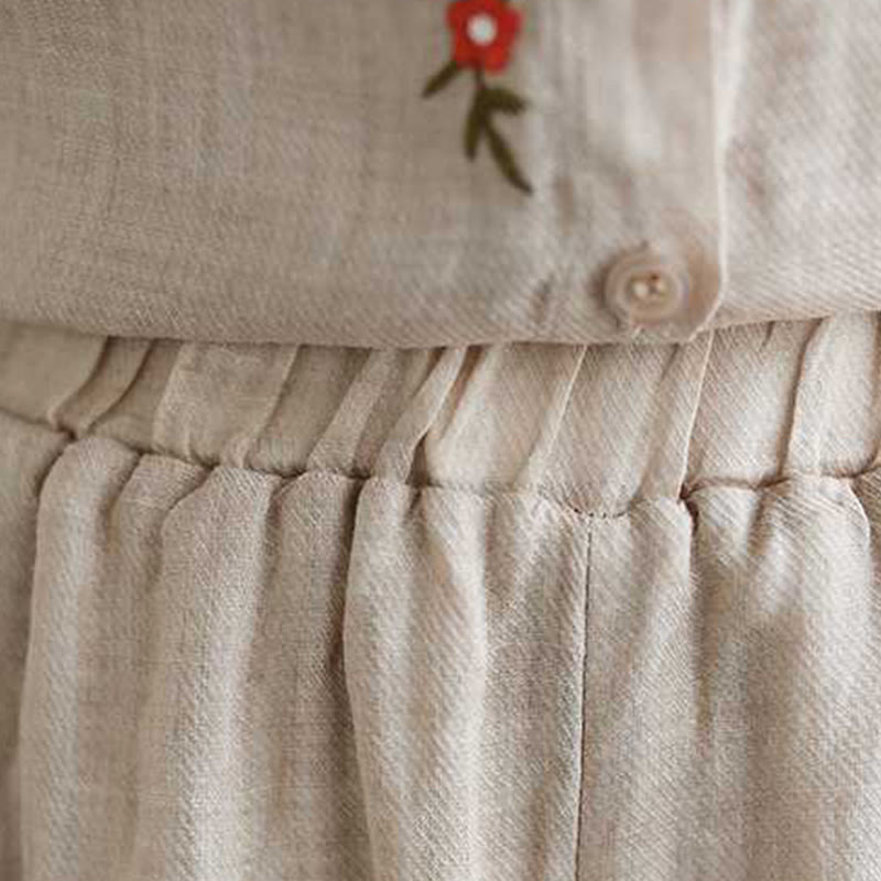 Buddha Stones2点セット コットン刺繍 花柄 シャツ トップパンツ 瞑想 禅 太極拳 ウェア レディース セット - image 24