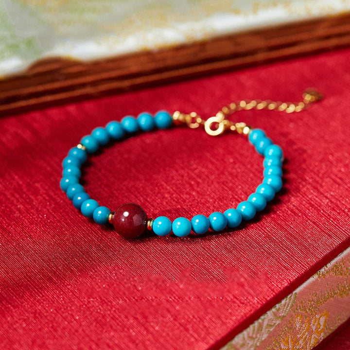 Buddha Stones925スターリングシルバー ターコイズ シナバー 浄化ブレスレット