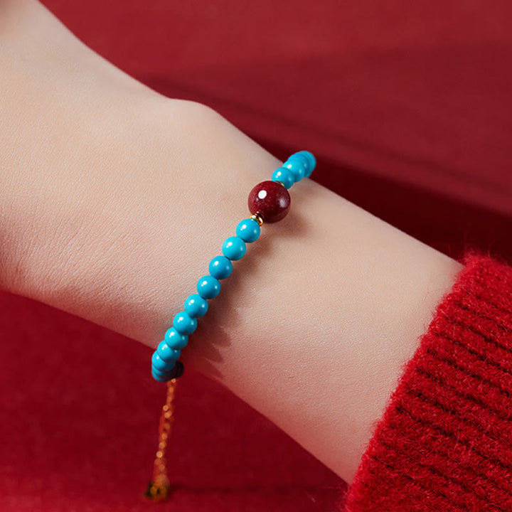 Buddha Stones925スターリングシルバー ターコイズ シナバー 浄化ブレスレット
