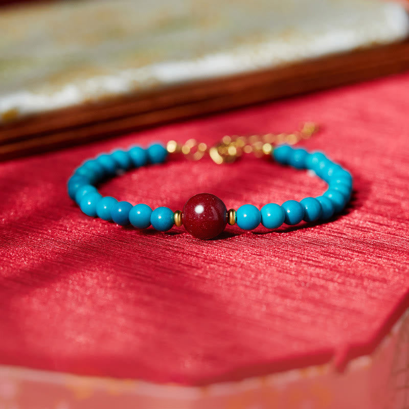 Buddha Stones925スターリングシルバー ターコイズ シナバー 浄化ブレスレット