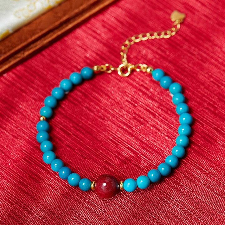 Buddha Stones925スターリングシルバー ターコイズ シナバー 浄化ブレスレット