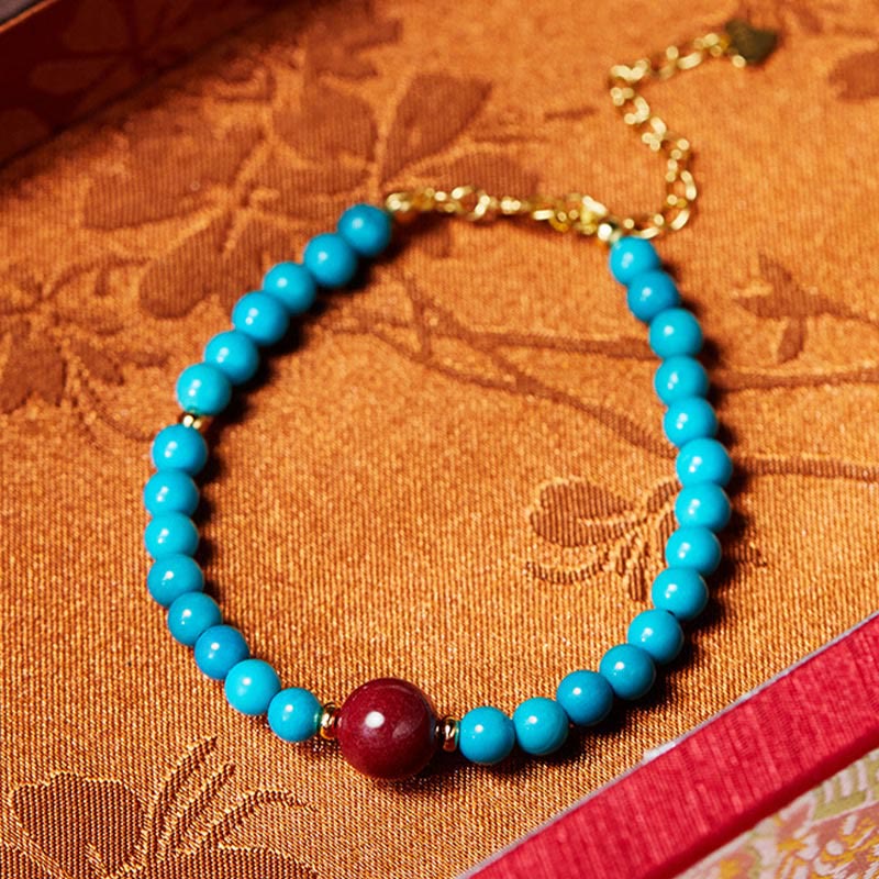 Buddha Stones925スターリングシルバー ターコイズ シナバー 浄化ブレスレット