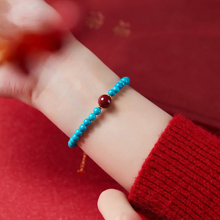Buddha Stones925スターリングシルバー ターコイズ シナバー 浄化ブレスレット