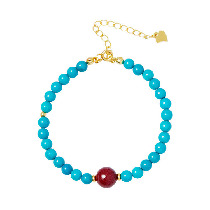 Buddha Stones925スターリングシルバー ターコイズ シナバー 浄化ブレスレット
