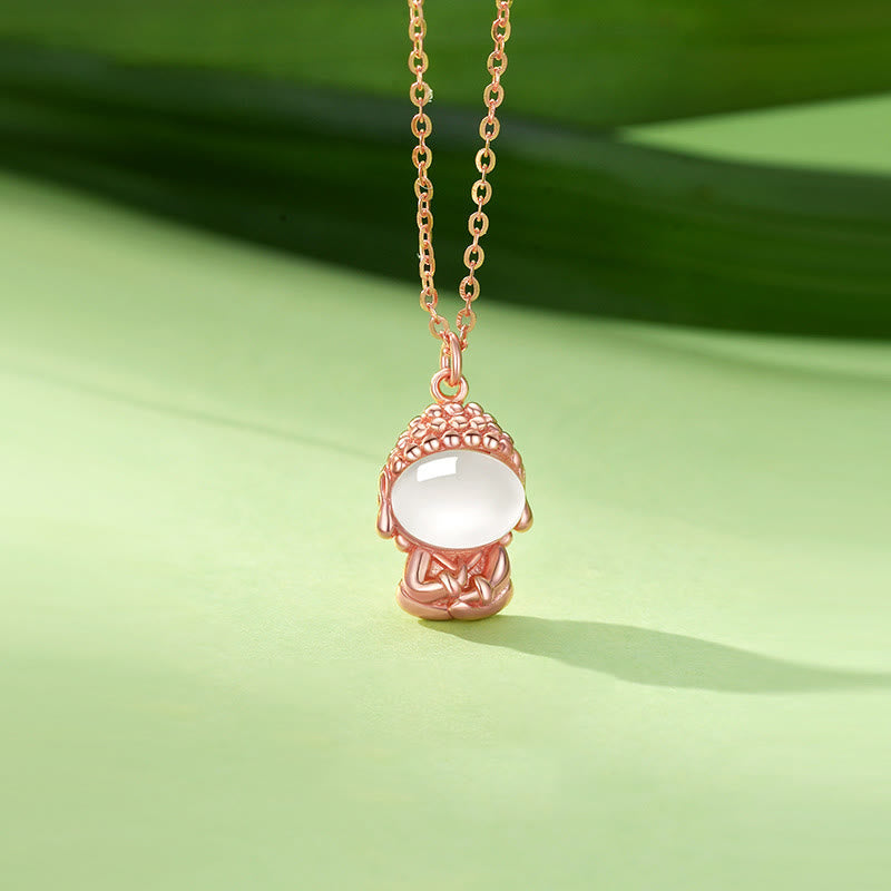 Buddha Stones925スターリングシルバー カルセドニー無形の仏ポジティブネックレスペンダント - ローズゴールド - image 1