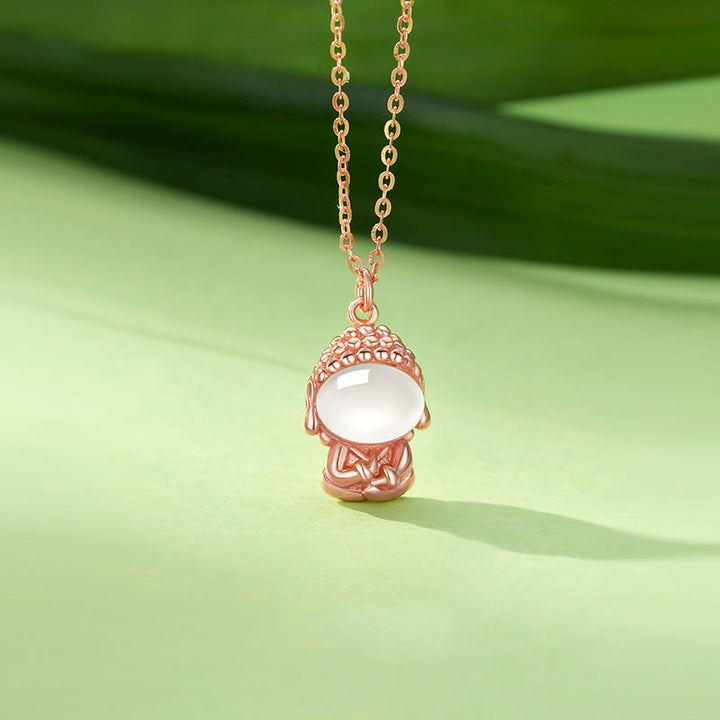 Buddha Stones925スターリングシルバー カルセドニー無形の仏ポジティブネックレスペンダント - ローズゴールド - image 1