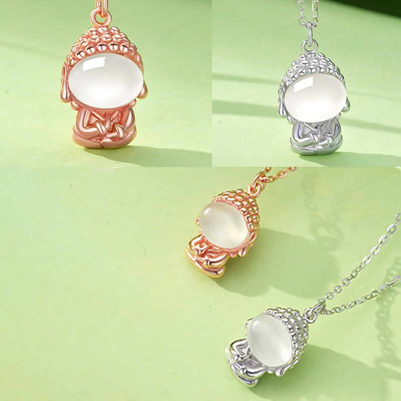 Buddha Stones925スターリングシルバー カルセドニー無形の仏ポジティブネックレスペンダント - image 11