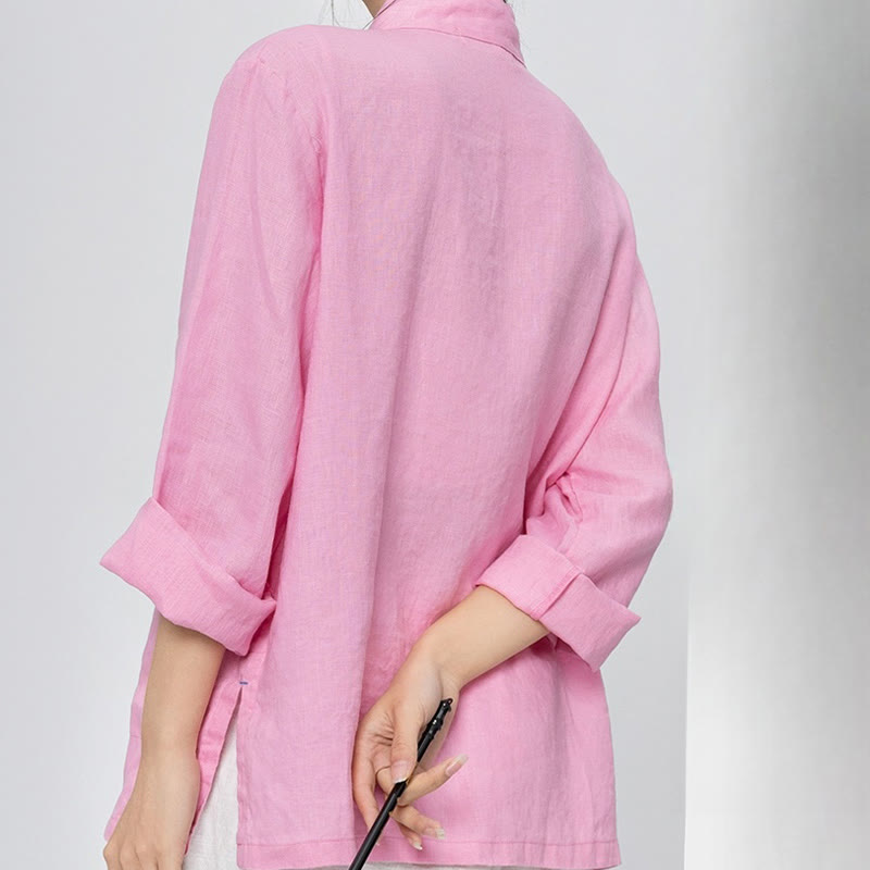 Buddha Stones無地 カエルボタン 長袖 リネン レディース シャツ ポケット付き - image 2