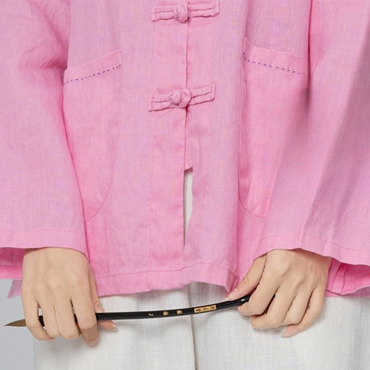 Buddha Stones無地 カエルボタン 長袖 リネン レディース シャツ ポケット付き - image 6