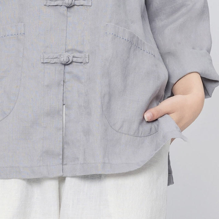 Buddha Stones無地 カエルボタン 長袖 リネン レディース シャツ ポケット付き - image 10