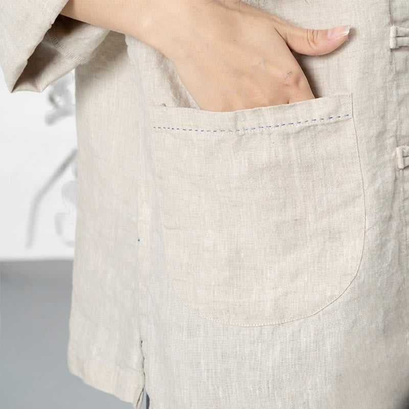 Buddha Stones無地 カエルボタン 長袖 リネン レディース シャツ ポケット付き - image 17