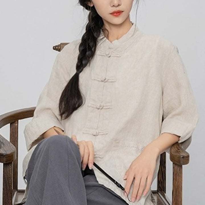 Buddha Stones無地 カエルボタン 長袖 リネン レディース シャツ ポケット付き - image 16