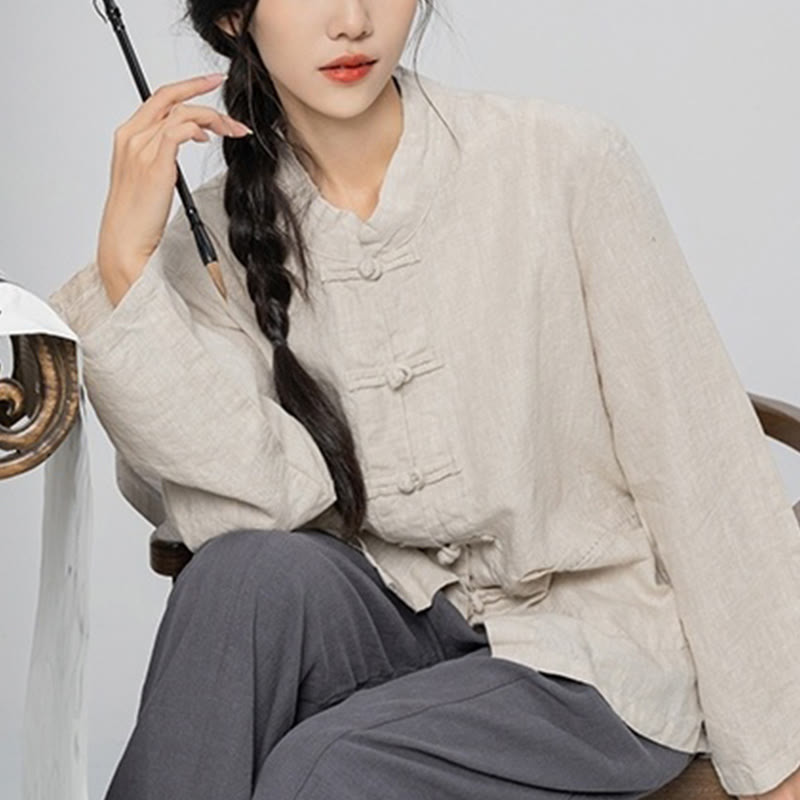 Buddha Stones無地 カエルボタン 長袖 リネン レディース シャツ ポケット付き - image 19