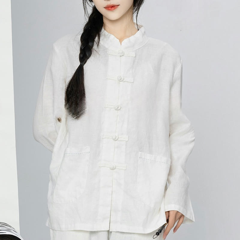 Buddha Stones無地 カエルボタン 長袖 リネン レディース シャツ ポケット付き - image 23