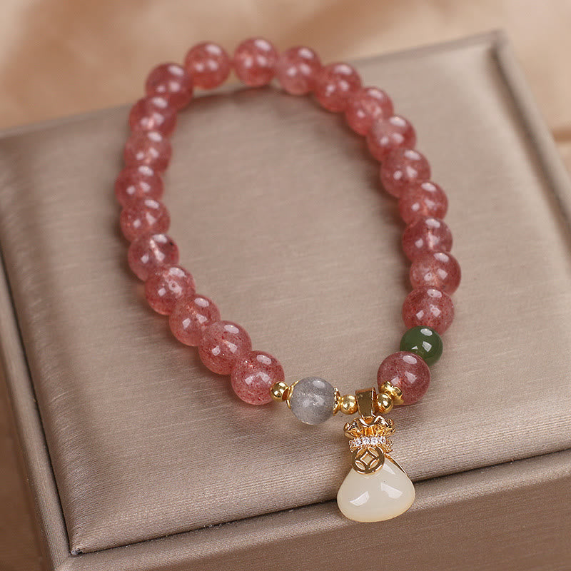 Buddha Stones天然ストロベリークォーツ マネーバッグチャーム ポジティブブレスレット