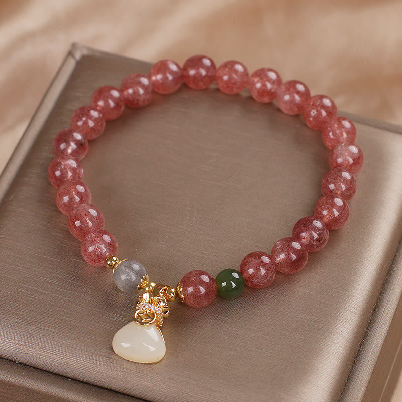 Buddha Stones天然ストロベリークォーツ マネーバッグチャーム ポジティブブレスレット