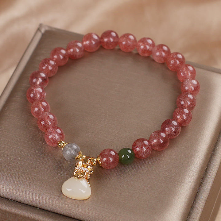 Buddha Stones天然ストロベリークォーツ マネーバッグチャーム ポジティブブレスレット