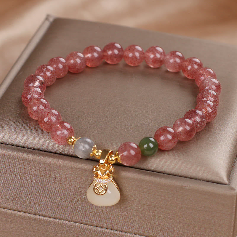 Buddha Stones天然ストロベリークォーツ マネーバッグチャーム ポジティブブレスレット